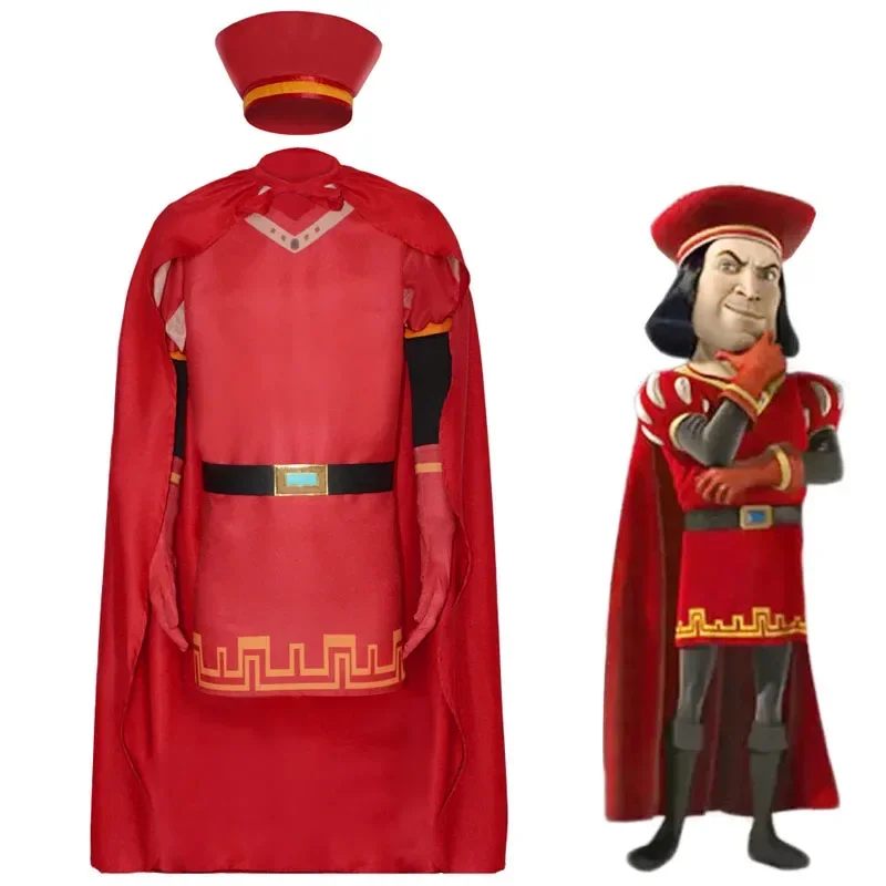 

Anime Dream Shrek Lord Farquaad Cosplay Costume Green Monster Farquaad Suit Halloween Fancy Party Red Outfit Cloak For Men Adult