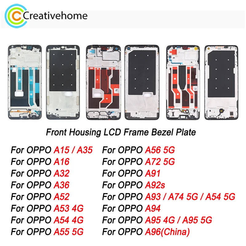 Front Housing LCD Frame Bezel Plate for OPPO A15 A16 A32 A36 A52 A53 4G A54 4G A55 5G A56 5G A72 5G A91 A92s A93 A94 A95 A96
