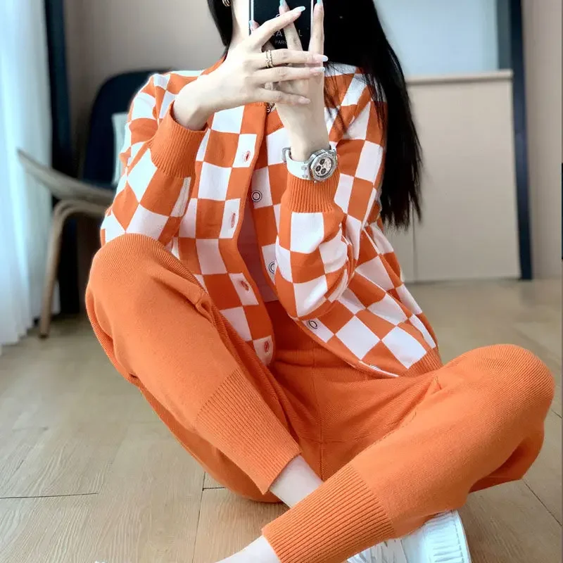 Мешковатые вязаные крючком женские брюки комплект из двух предметов оранжевый