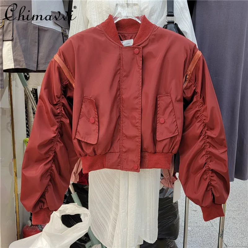 

Korean Fashion Streetwear Zipper Off-Shoulder Baseball Uniform Coat Loose Leisure All-Matching Short Jacket for Women Autumn