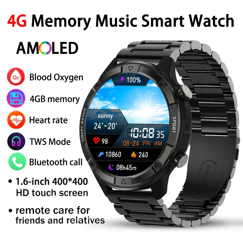 2023 New 4G Memory Smart Watch AMOLED 454*454 HD Bluetooth Call smartwatch For Men Huawei xiaomi  Apple Android TWS Earphones