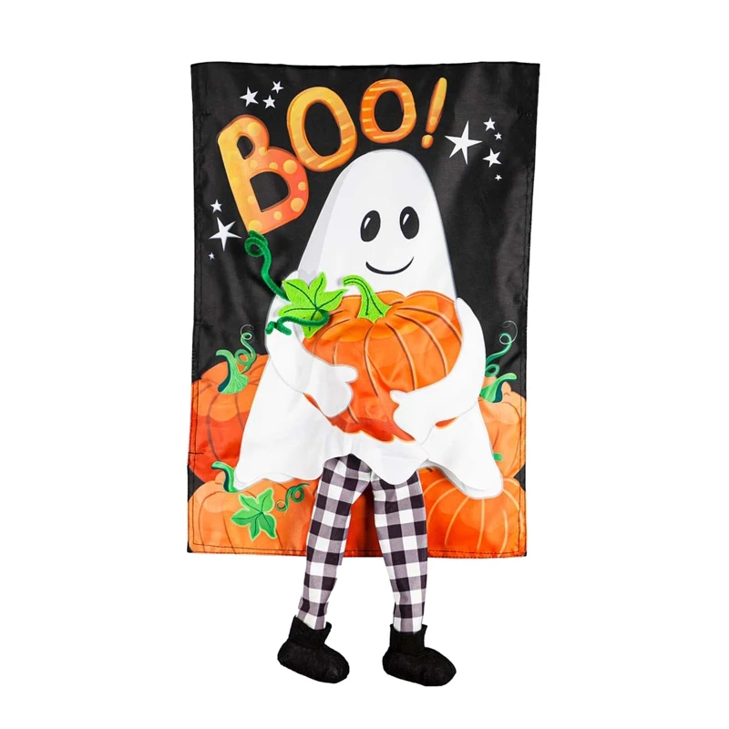 

Halloween Garden Flag Hanging Spooky Boo Banner Decorative Ghost Pumpkin Pattern