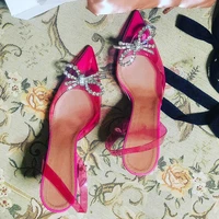 autumn pvc transparent bow pointed toe womens sandals sunflower rhinestone buckle high heeled wedding shoes