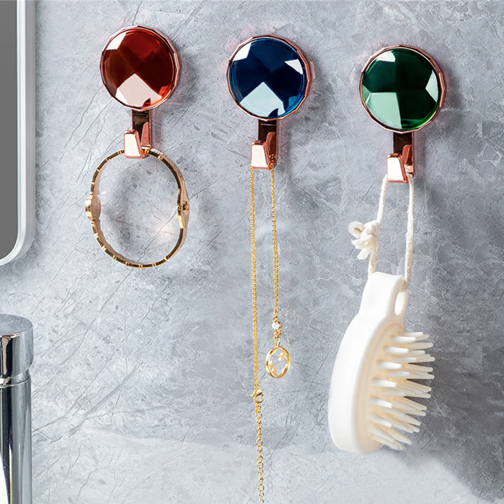 

Light Luxury Diamond Seamless Adhesive Hook Punch-free Kitchen Bathroom Wall Hook Home Decor Key Bag Door Rear Storage Hook