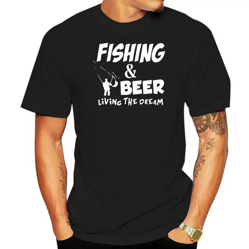 

Хлопковые футболки Fishings Match, футболка Fishinger Beer Fish Living The Dream в рыбалке с принтом, футболки с коротким рукавом
