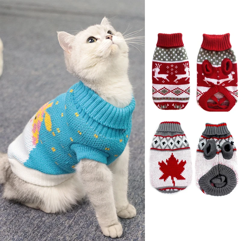 

Теплая одежда для собак малого и среднего размера, вязаный свитер для кошек, одежда для домашних животных, для чихуахуа, бульдогов, костюм дл...