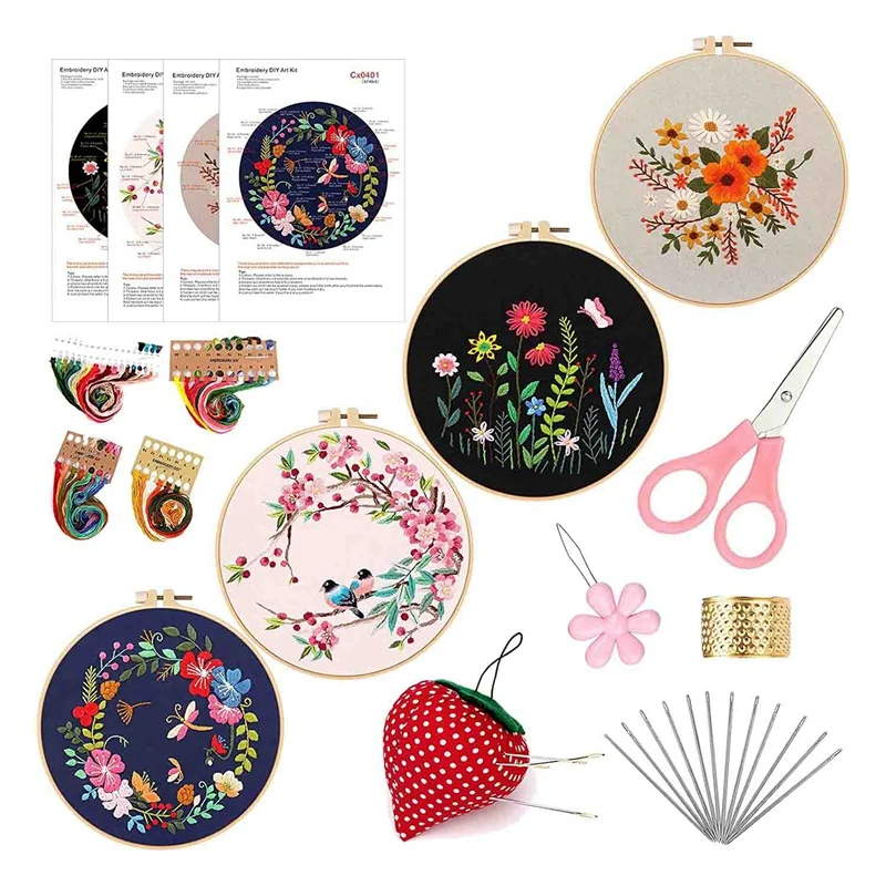

Embroidery Kit For Beginners, 4 Pack Cross Stitch Kits, Embroidery Starter Kit With Pattern And Instructions Kits
