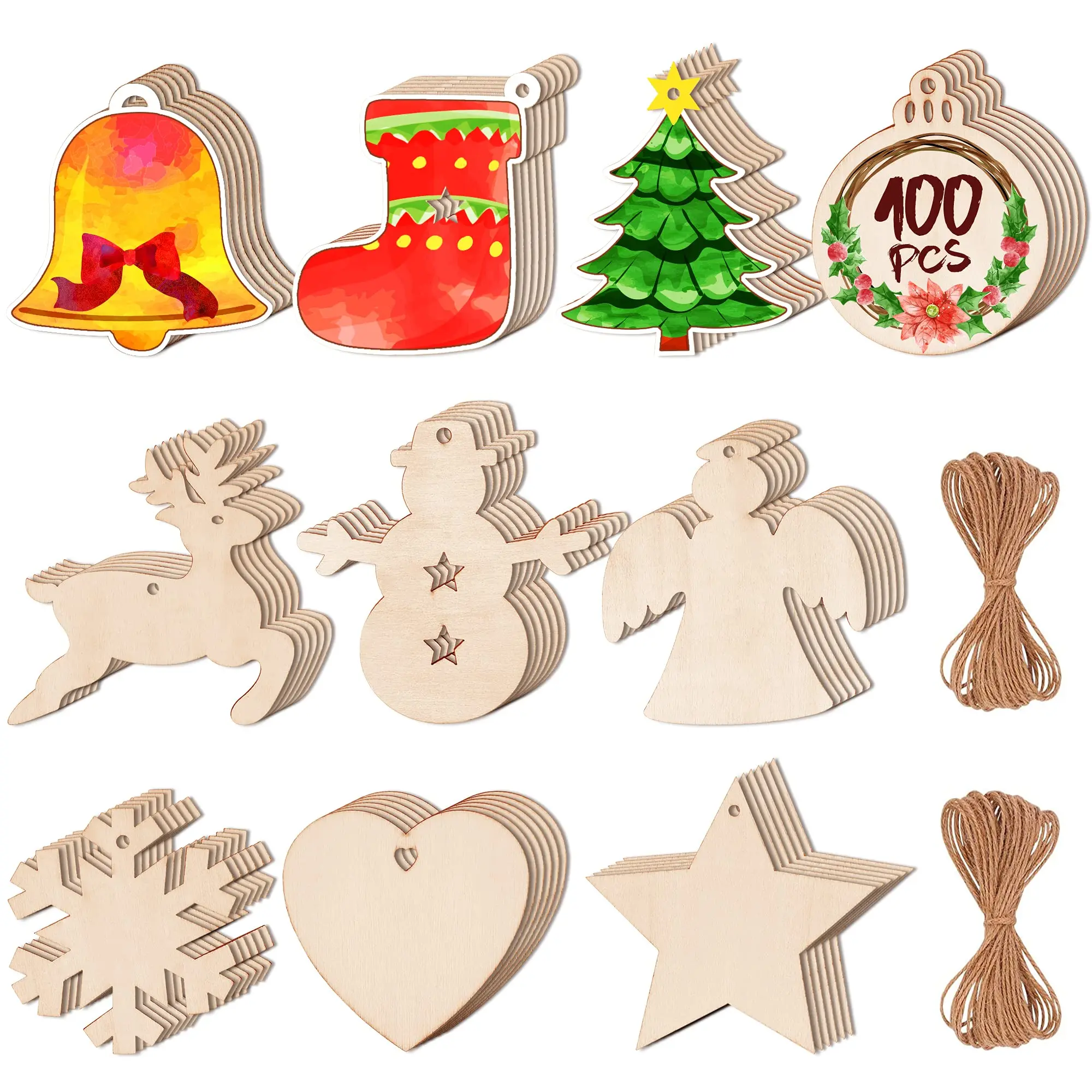 

200PCS DIY Wooden Christmas Ornaments Unfinished Predrilled Wood Circles for Crafts Centerpieces Holiday Hanging Decorations