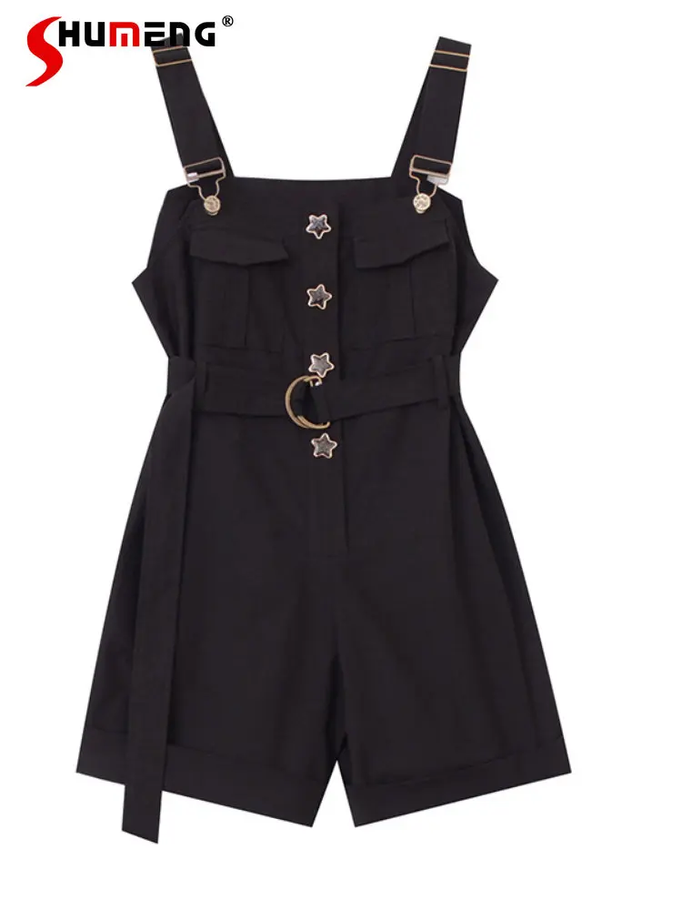 

Women's Loose Working Straight-leg Suspender Pants 2023 Spring New Casual Woman Fitted Waist Jumpsuit Shorts Outerwear Romper