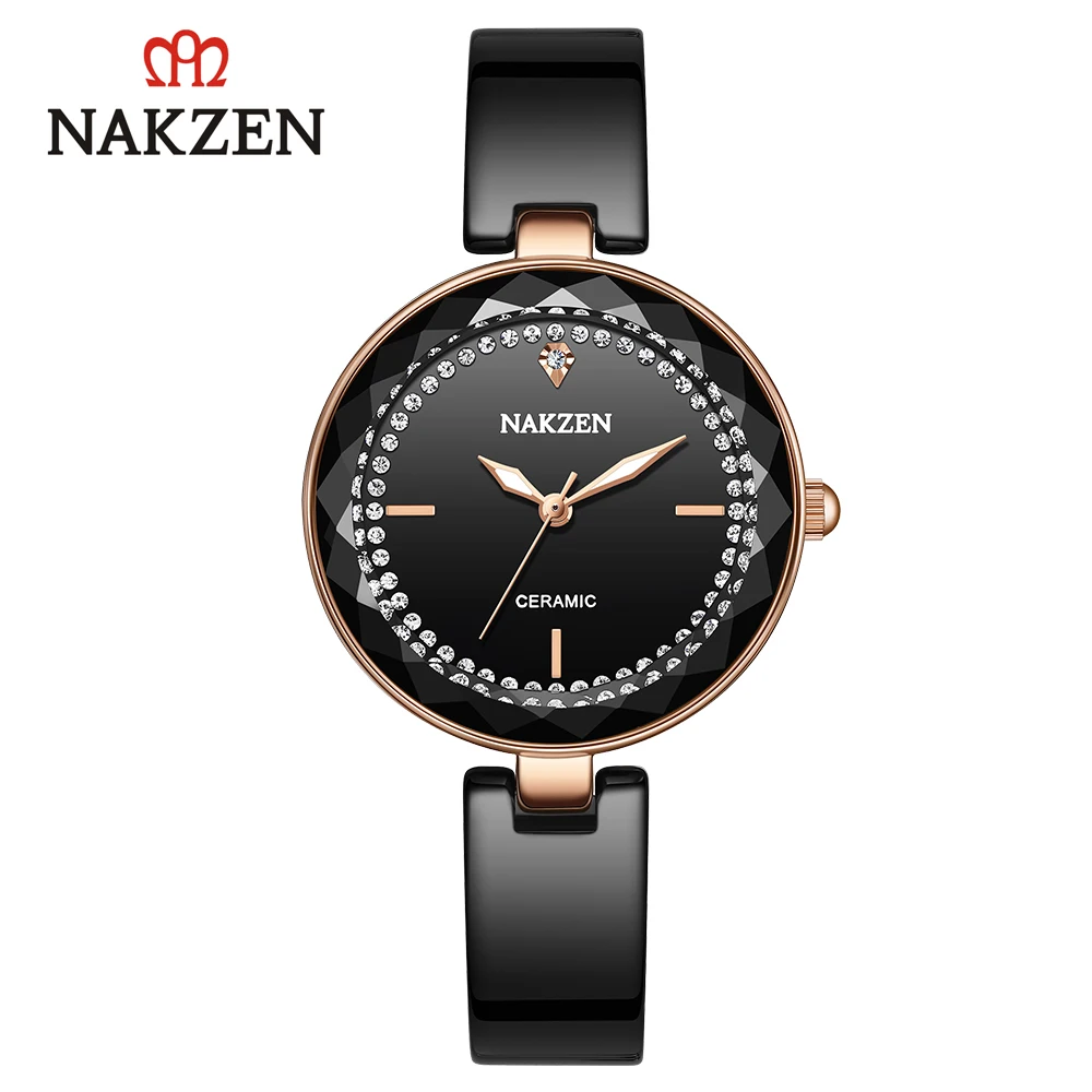 

NAKZEN Brand watch diamond waterproof women's watch Japanese movement full jade pottery strap