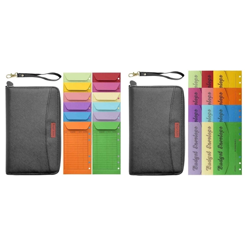 

Refillable Budget-Binder with 12 Pcs Budget Envelopes Multi-functional Leather Binders 12 Card Slots Zippered Pockets