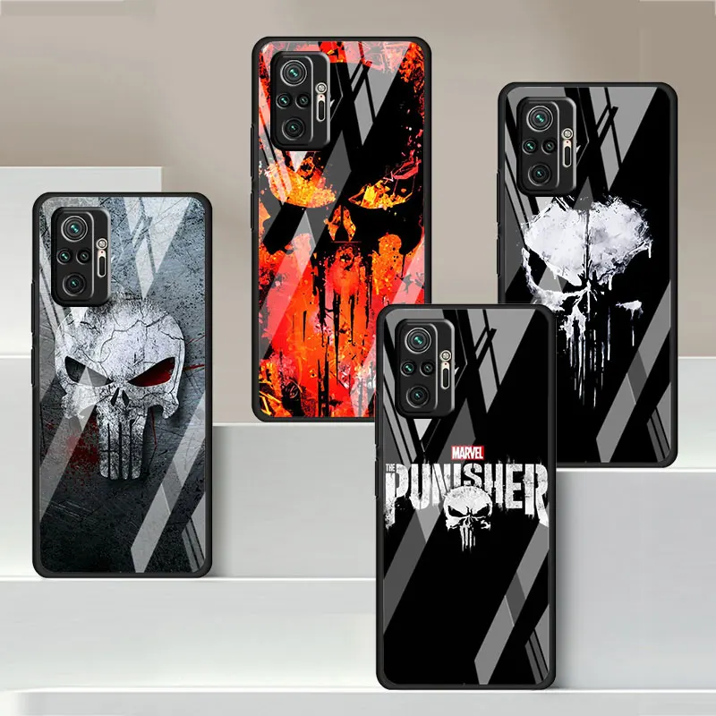 

Glass Case For Xiaomi Mi Poco X3 NFC M3 F3 Phone Cover For Redmi Note 11 10 9 8 Pro 11T 9A 9C 9T 10T Shell Punisher Marvel Hero