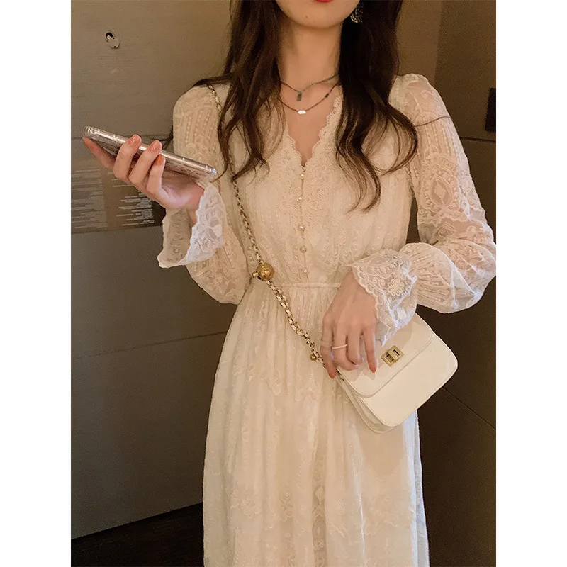 

2022 Autumn Skirt New White Long Dress Lace Dress for Children
