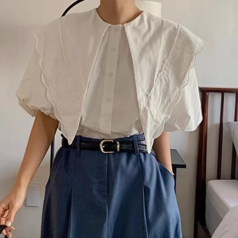 Нишевый дизайн женская блузка с острым воротником осень 2024 корейские шикарные