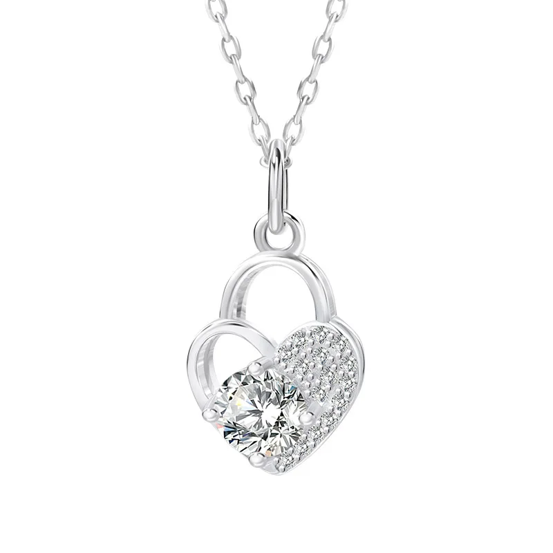 

Ladies S925 Sterling Silver Love Lock Zircon Necklace European Beauty Creative Fashion Jewelry Couple Sweet Romantic Gift