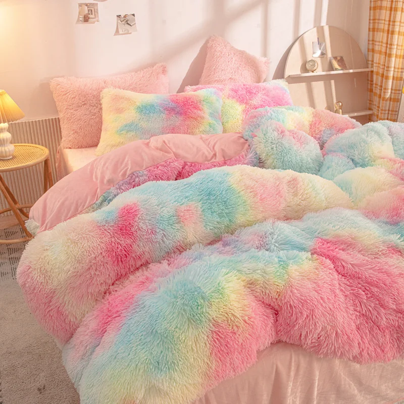

Luxury 4Pcs Super Shaggy Soft Coral Fleece Warm Cozy Bedding Set Mink Velvet Duvet Duvet Cover Quilt Cover Set Bedspread Blanket