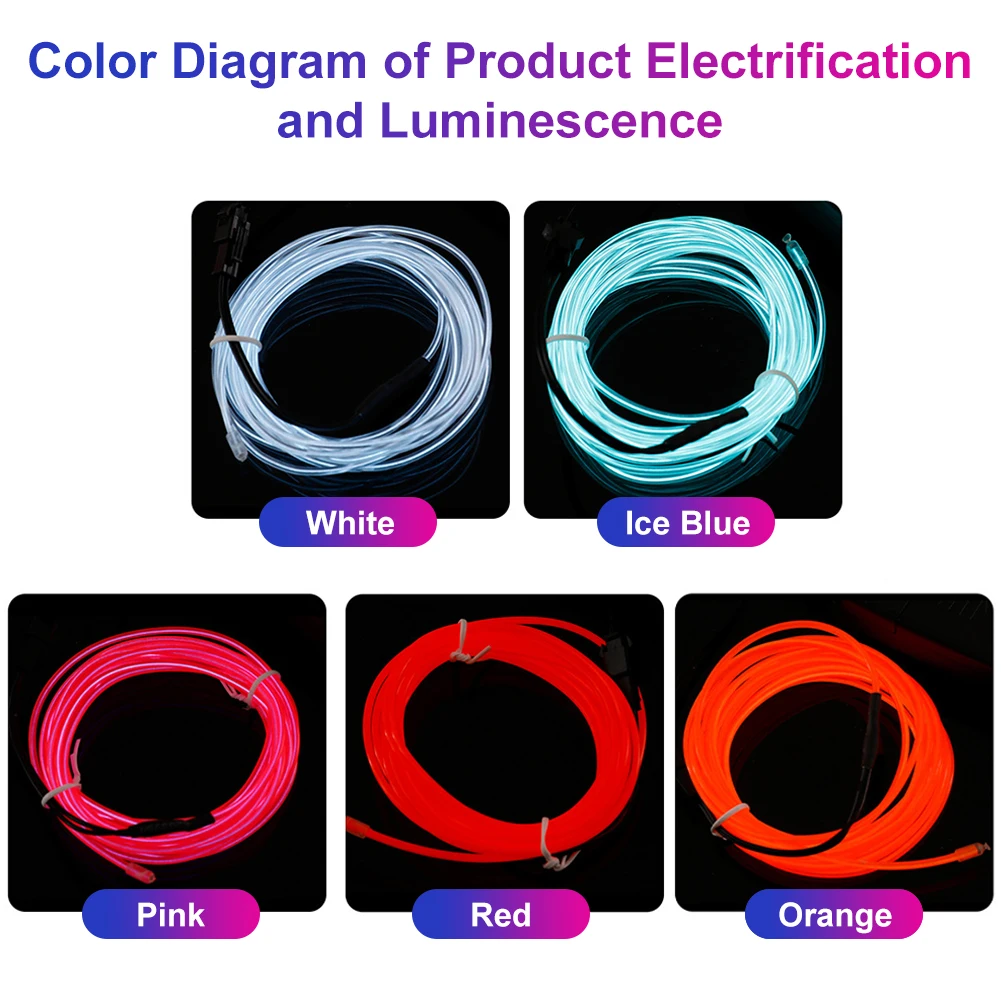 

EL Wire Battery Powered 16.4ft / 5m 3V Light Strip Illumination Neon Tube Rope Lights Party Decoration For Halloween Christmas