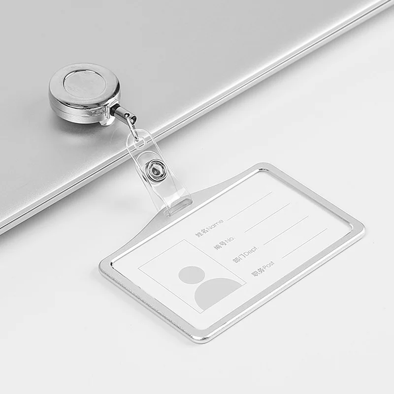 

1pc Aluminum Alloy Card Holders Men Women Retractable Badge Reel ID Card Holder Students Bus Card Cover Case Nurse Badge Lanyard