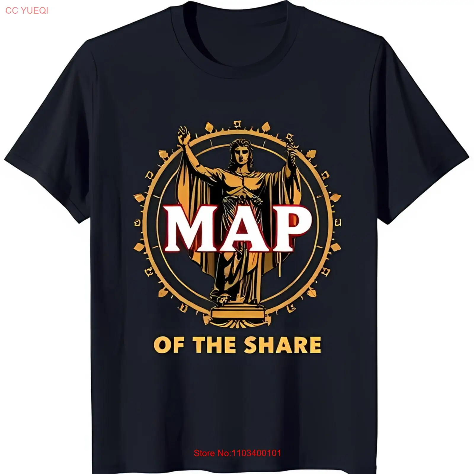 Мужская черная футболка с золотым дизайном и принтом MAP OF THE SHARE