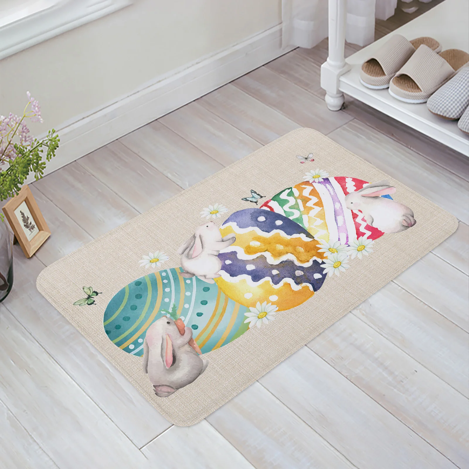 Пасхальный Придверный коврик в виде яйца кролика цветочный кухонный напольный