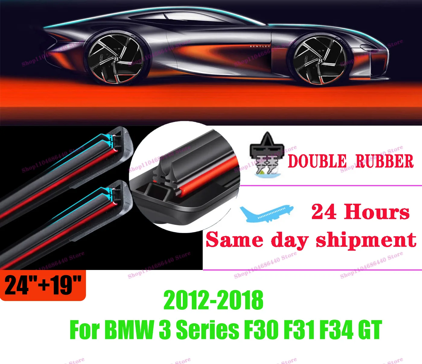 

Для BMW 3 серии F30 F31 F34 двойные резиновые щетки стеклоочистителя 2012-2018 2015 2016 аксессуары для лобового стекла 24 "+ 19"