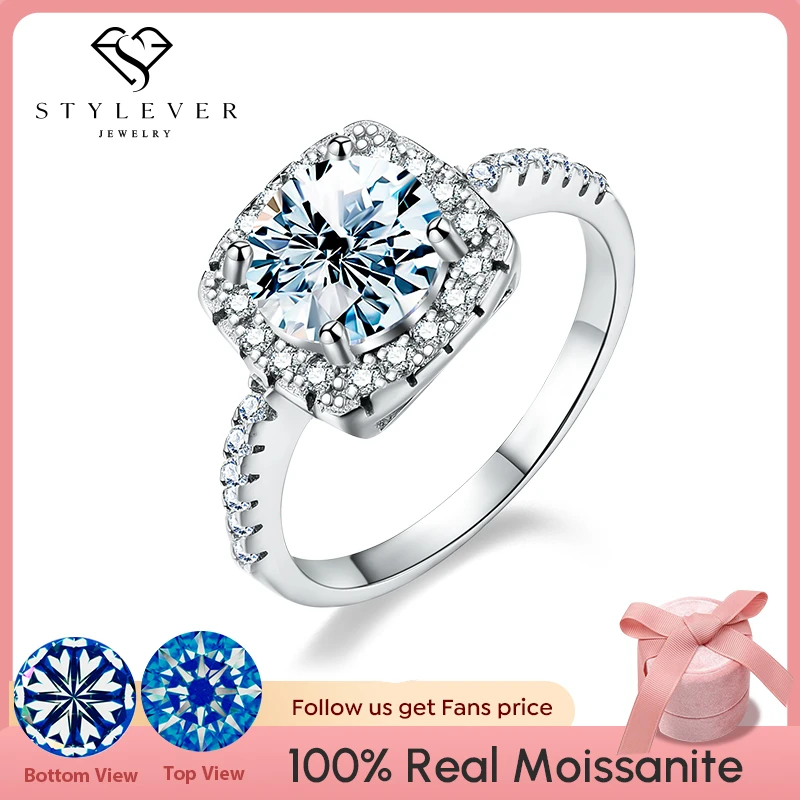 Stylever Luxury Real 0.5-3CT D Color Moissanite Diamond Wedding Halo Rings for Women 925 Sterling Silver Engagement Ring Jewelry