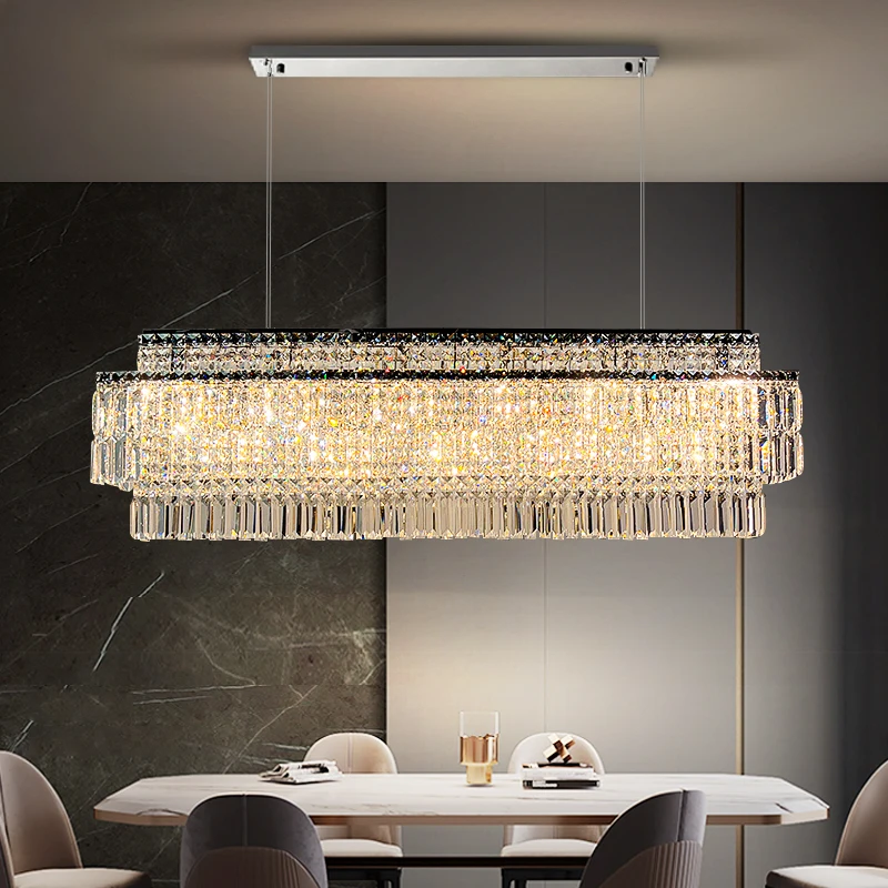 

Modern LED crystal chandelier for dining room rectangle suspension lamp home decor luxury kitchen island lustre light fixture