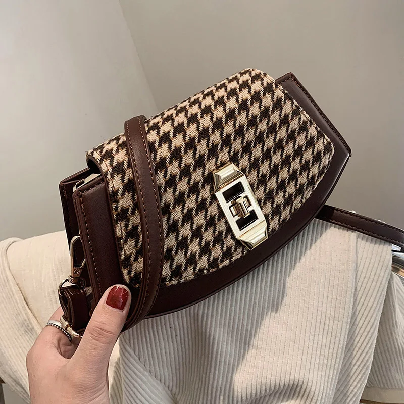 

Винтажные маленькие Сумки из искусственной кожи с рисунком «гусиная лапка», сумки-слинги через плечо, Женская Весенняя мода 2022, женские бре...