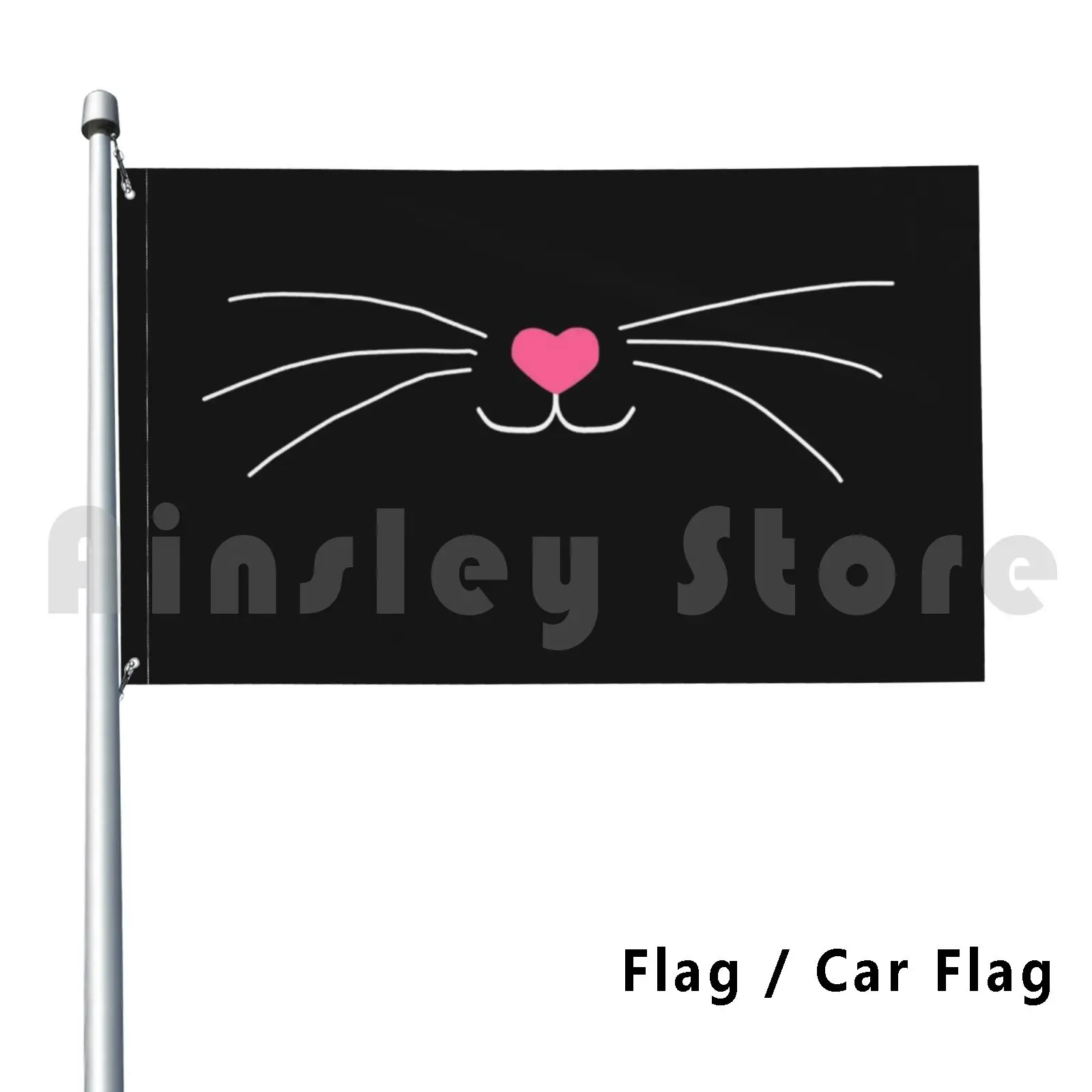 Белый кошачий нос с розовым сердцем флаг автомобиля забавная черная кошка лицо