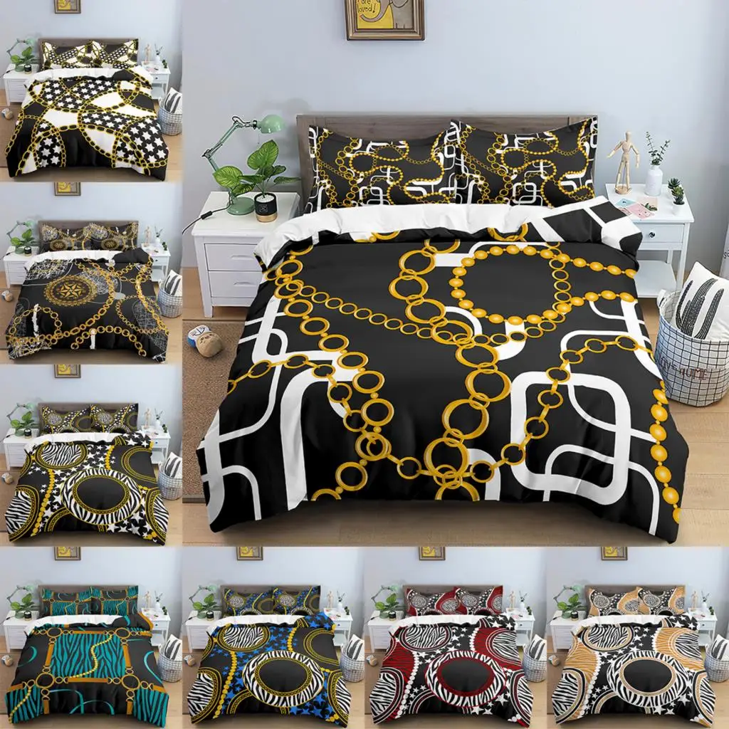 

3D Gold Chain Printed Duvet Cover Set 2/3 Pcs Luxury Bedding Set King Queen Quilt Cover Pillow Case Nordic Bedclothes Set