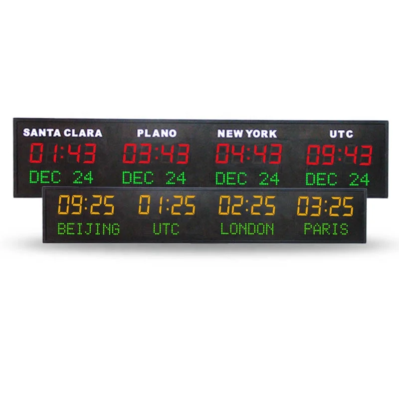 

CP035 Personalised Time Zone Clock Wall Mounted Digital LED Digital World Clock With Date Display