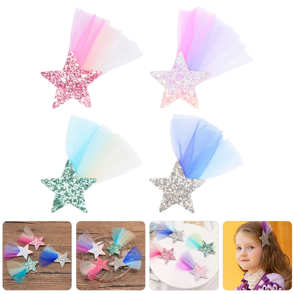 

4 Pcs Meteor Hair Clips Decorative Girls Accessories Little Metal Glitter Child