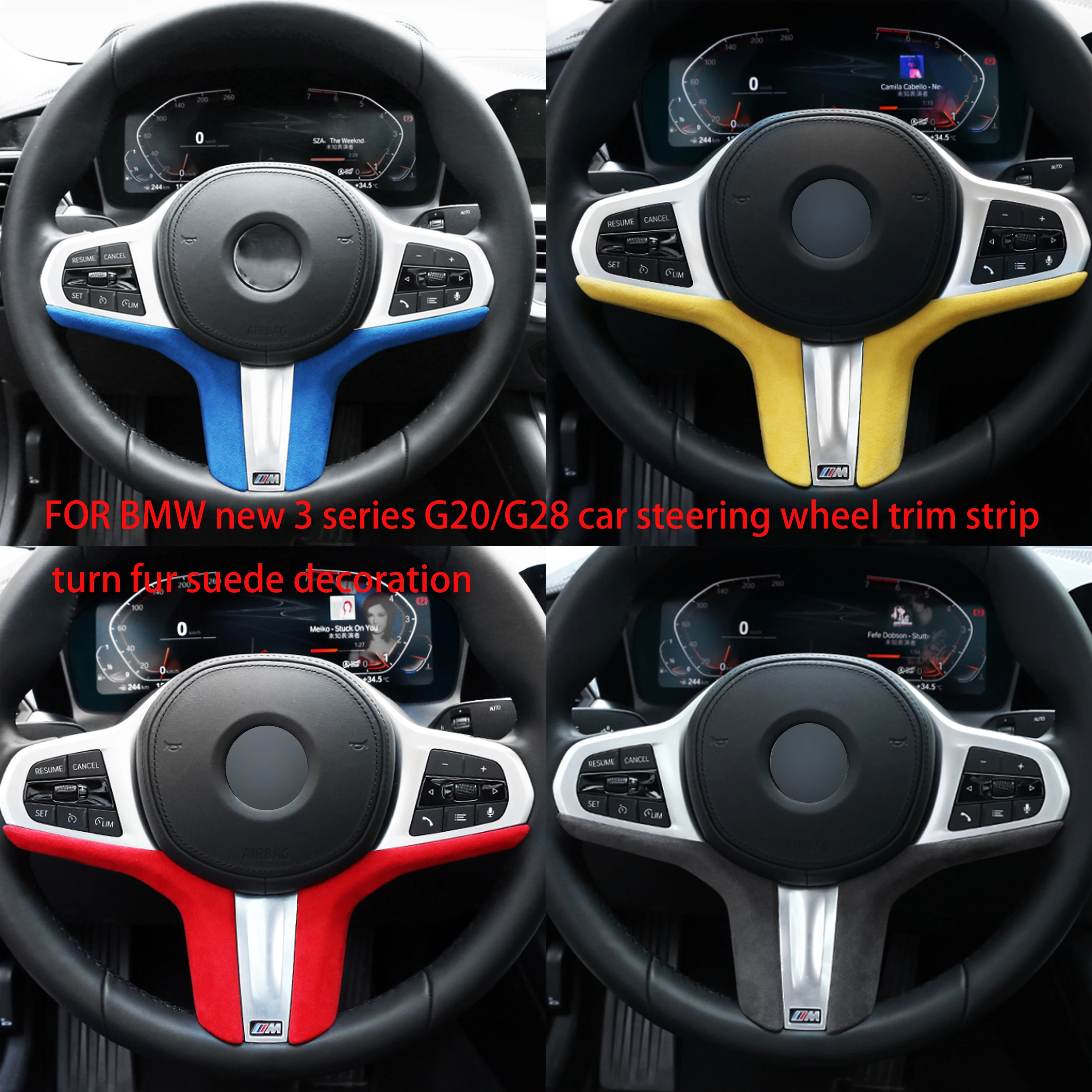 

For BMW New 3 Series G20/G28 Car Steering Wheel Trim Strip, Turn Fur Suede Decoration, Suitable Autumn And Winter