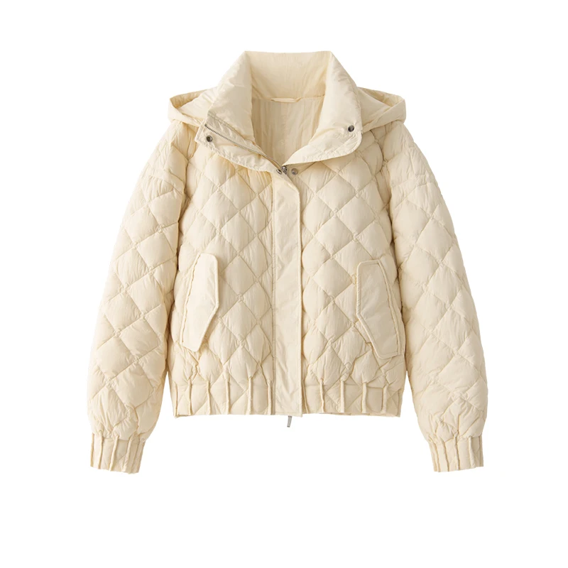 High Quality Thin Abrigos Mujer Invierno 2022  Winter Coat Women  90%  White Duck Down Hood Casual  Winter  Zipper
