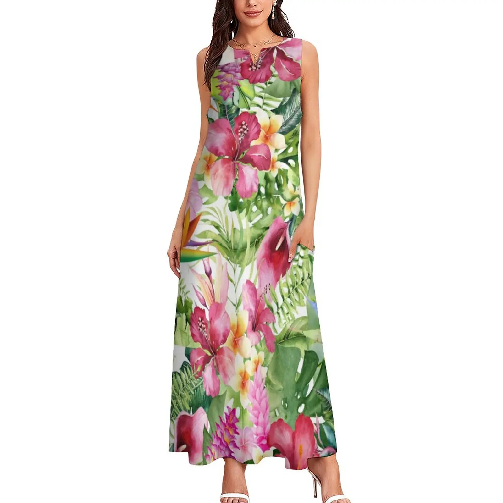 

Bright Flowers Dress Tropical Hawaiian Floral Kawaii Maxi Dress Aesthetic Bohemia Long Dresses V Neck Print Clothes Big Size 4XL