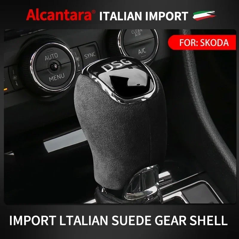 

Top Italian Alcantara Gear Lever Stick Shift Knob Cover Cap For Skoda Superb Octavia Rapid Kamiq Shifter Hanld Moulding Pad