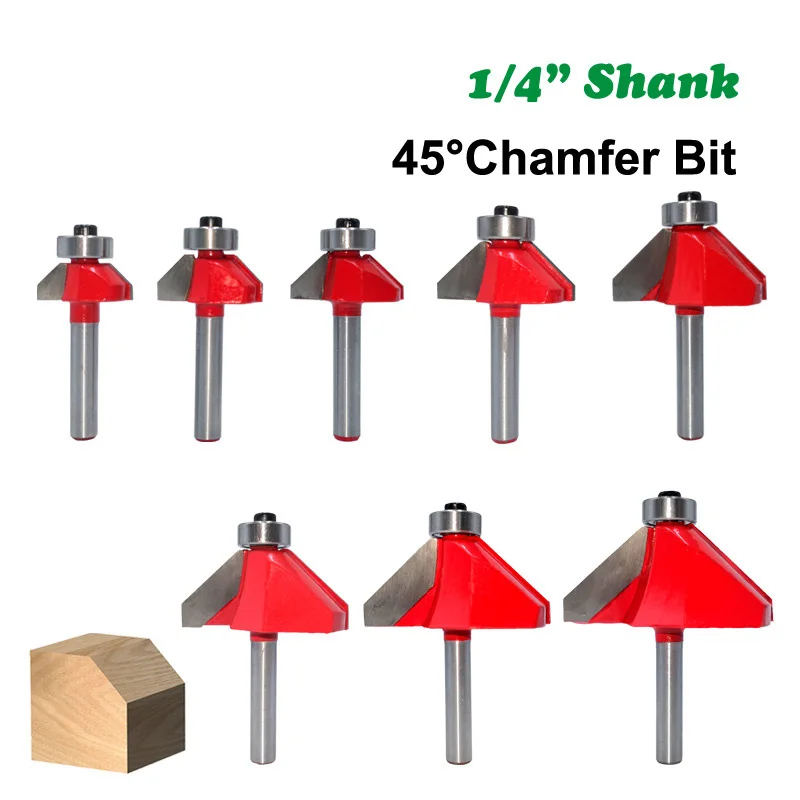 

1PC 1/4" 6.35MM Shank Milling Cutter Wood Carving 45 Degree Chamfer Router Bit Edge Forming Bevel Woodworking Milling Cutter