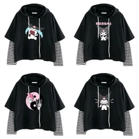 kawaii kuromi hoodie sanrio cartoon loose hoodie plus velvet stitching striped sweater simple cute student clothes