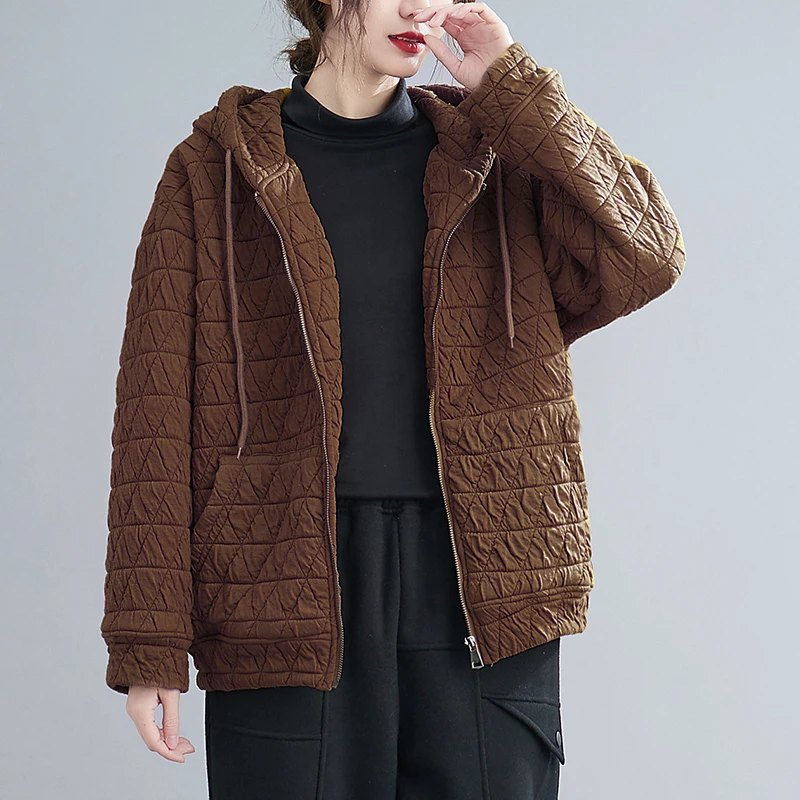 Balonimo Vintage Women's Hooded Jacket 2022 Autumn Winter New Korean Version Casual Loose Warm Sweater Short Outwear Coat Parkas