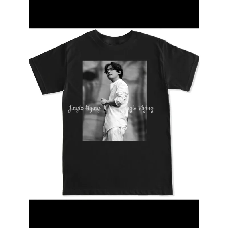 Kim Taehyung Удобная хлопковая мужская футболка с круглым вырезом и короткими
