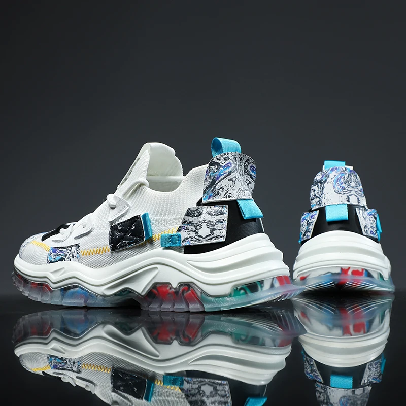 High quality Knit Chunky Mens Sports Shoes Breathable Training Sneakers Man Fashion Comfortable Jelly Shoes Men Big Size 39-46