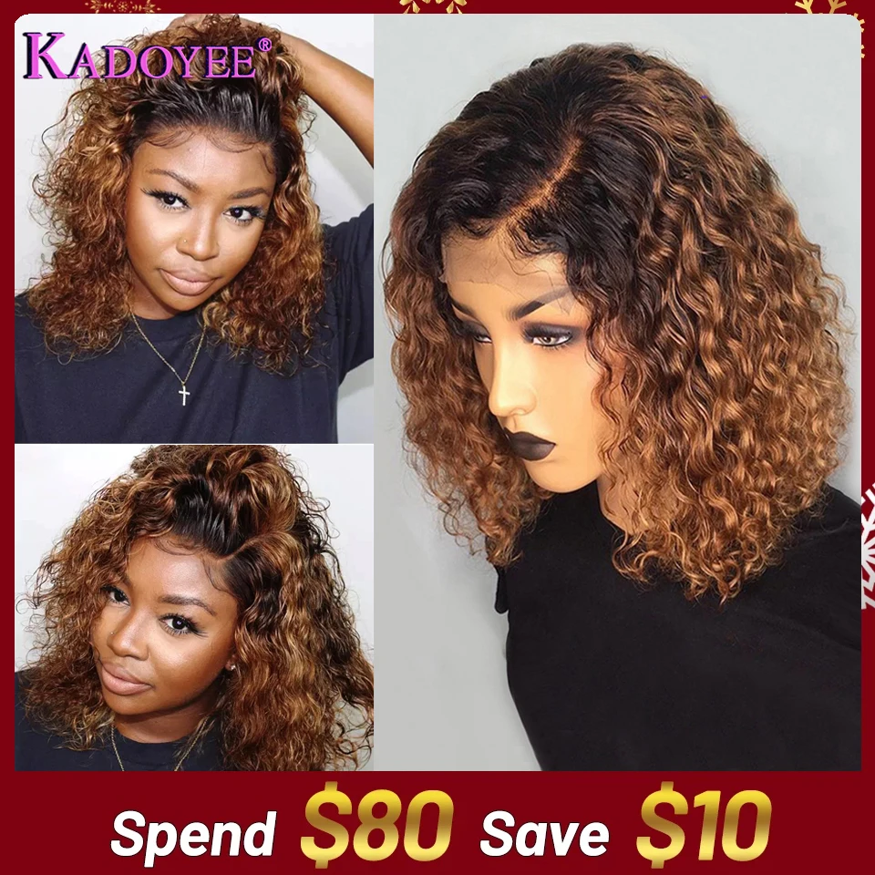 Brazilian Highlight Curly Bob Wig Deep Wave Lace Front Human Hair Wigs Remy 13x4 Highlight Ombre Color Lace Wig 150% Black Women