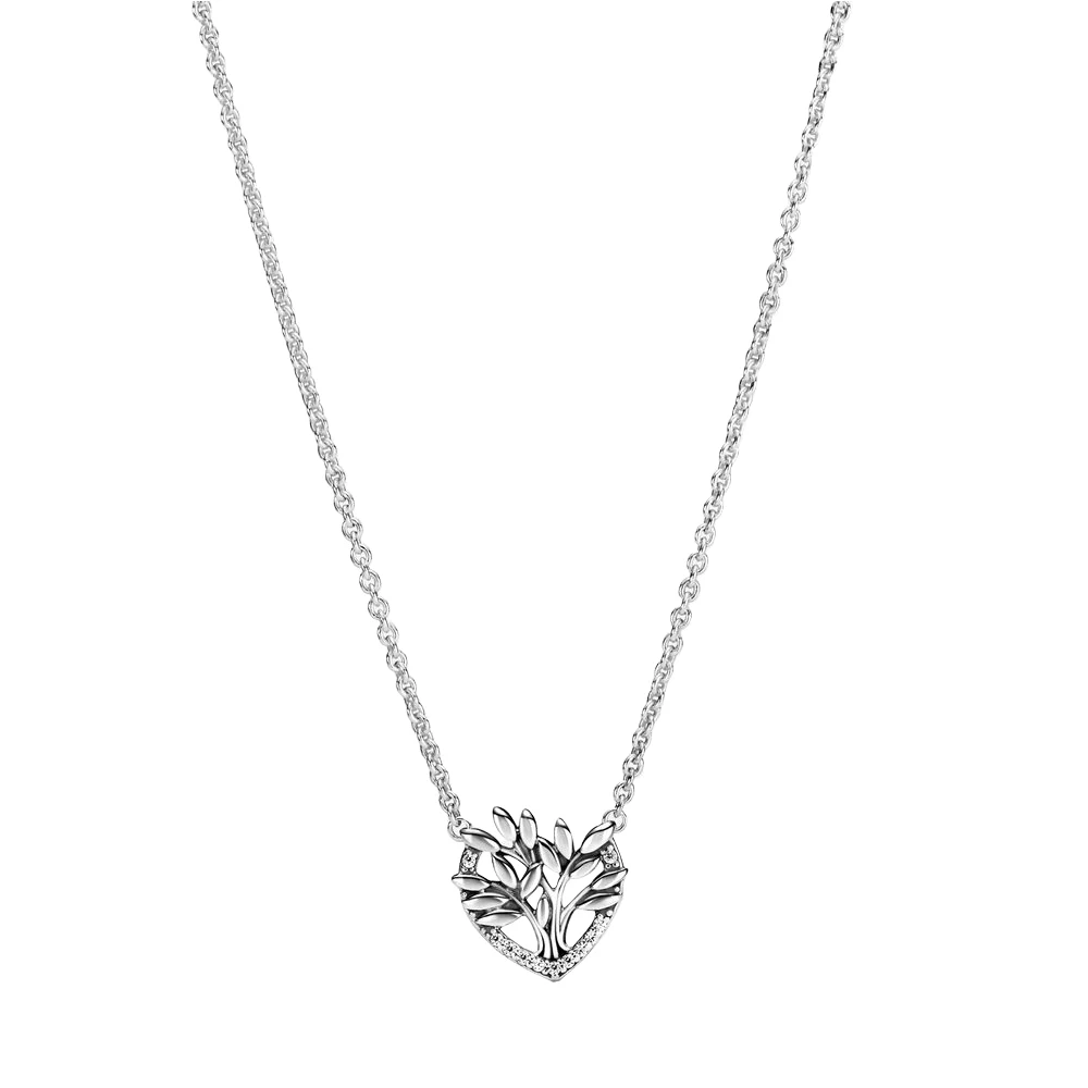 

S925 Heart Shaped Family Tree 50CM Clavicle Chain for Birthday Party Anniversary Fashion Jewelry and Fit For Pandora Women Gifts