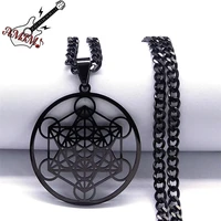 7 chakra flower of life symbol necklace men black color stainless steel chain necklace yoga amulet jewelry collares n620s06