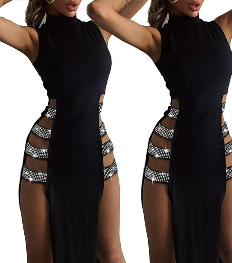 

Dress for Women 2023 Fashion Hollow Out Sexy Split Dress Ladies Splice Sleeveless Women's Bodycon Dress