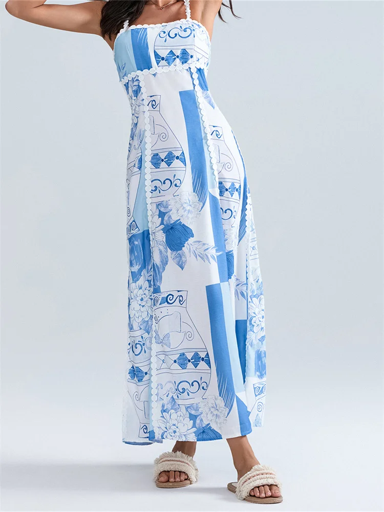 CHRONSTYLE женское летнее длинное платье без рукавов на бретельках повседневное