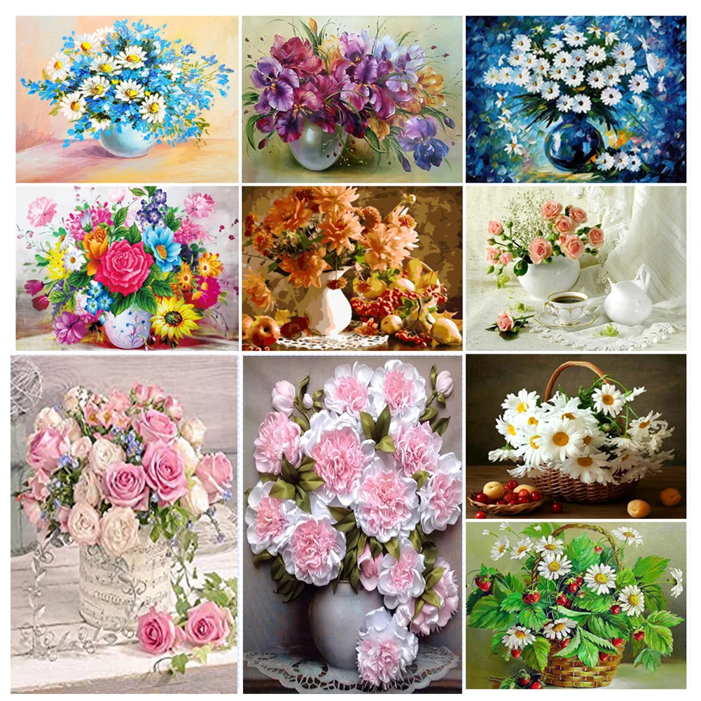 

DIY 14CT Embroidery Cross Stitch Kits Needlework Craft Set unPrinted Canvas Cotton Thread Home Dropshipping Flowers in bottle