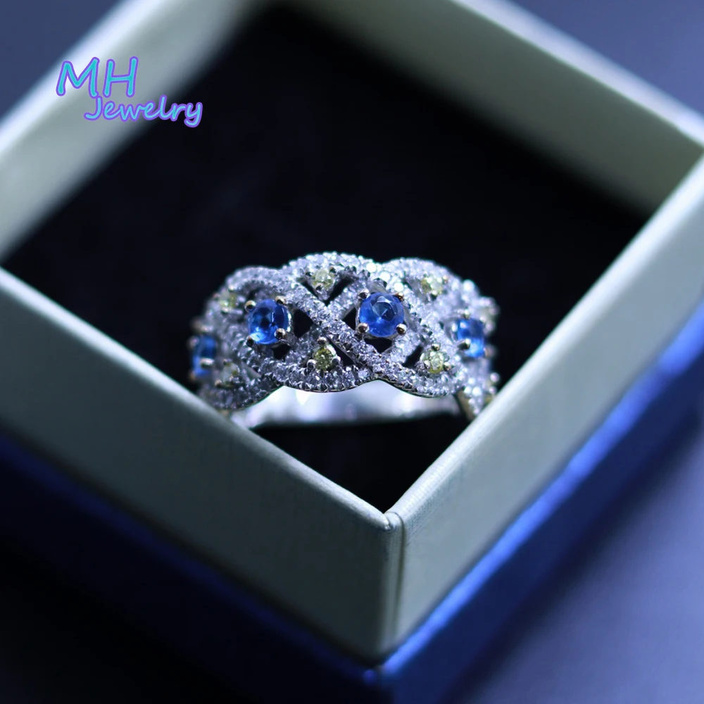 

MH S925 Sterling silver Create sapphire gemstone twine Ring For Woman Engaged Wedding Party Girls' Luxury mom Ring fine Jewelry