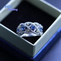 mh s925 sterling silver create sapphire gemstone twine ring for woman engaged wedding party girls luxury mom ring fine jewelry