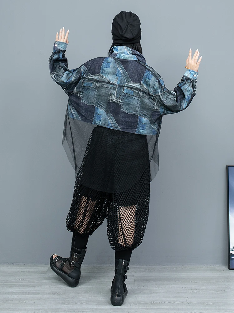 Женский костюм из двух предметов Джинсовая Лоскутная куртка с длинным рукавом и